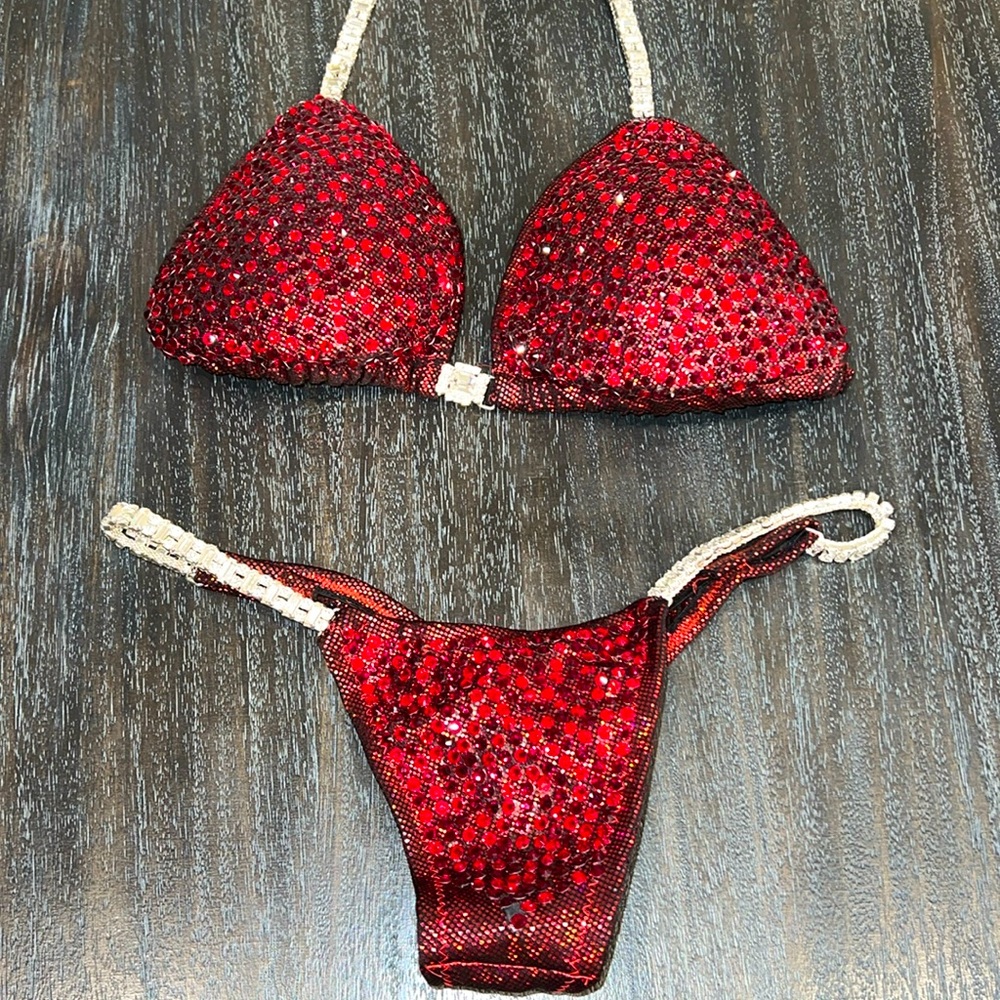 Custom Made Fire Red Fitness Competition Bikini